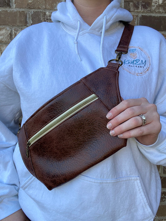 Copy of Cross-Body Bag - Brown Faux Leather/Brown Cow