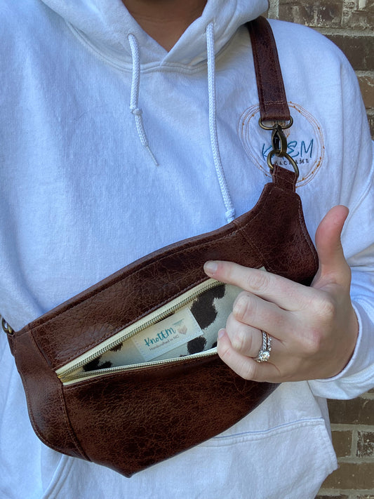 Copy of Cross-Body Bag - Brown Faux Leather/Brown Cow