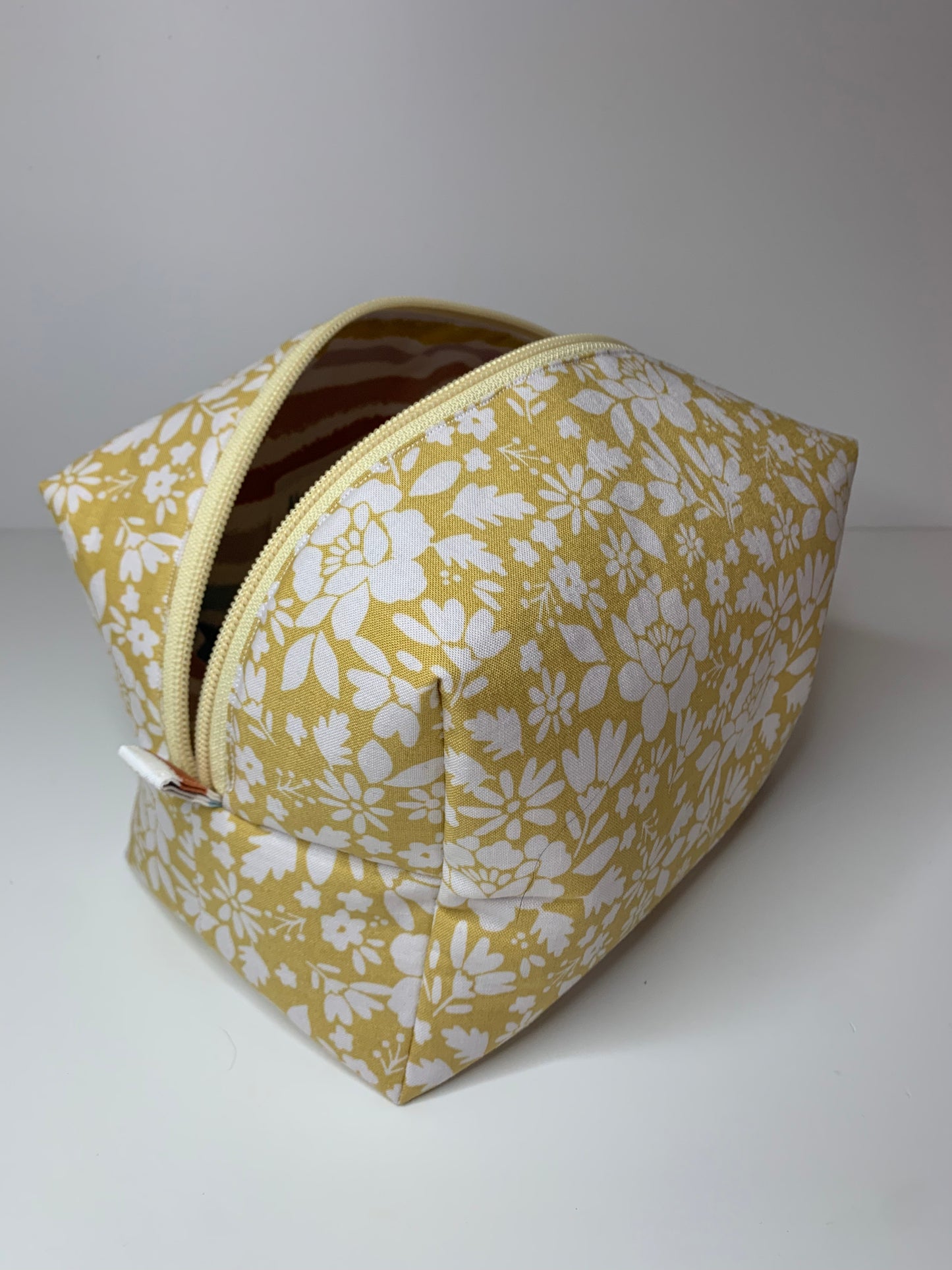 Large Cosmetic Bag - Mustard Floral/Colorful Stripes